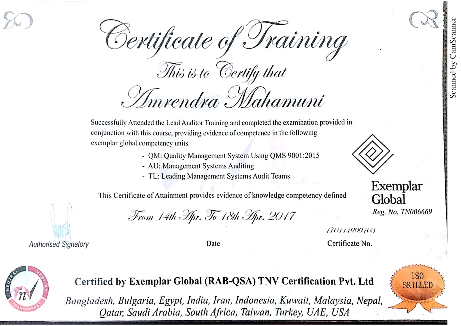 Exemplar Global QM AU TL Training