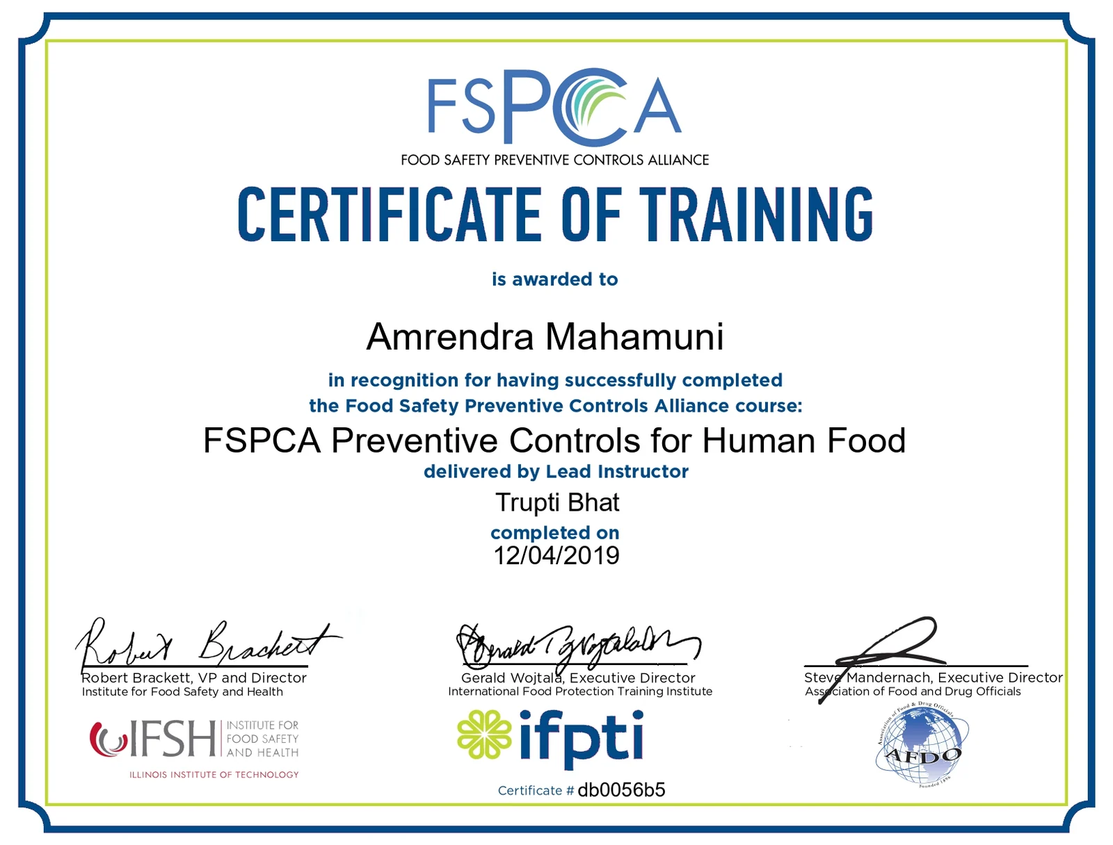 FSPCA Preventive Controls Certificate