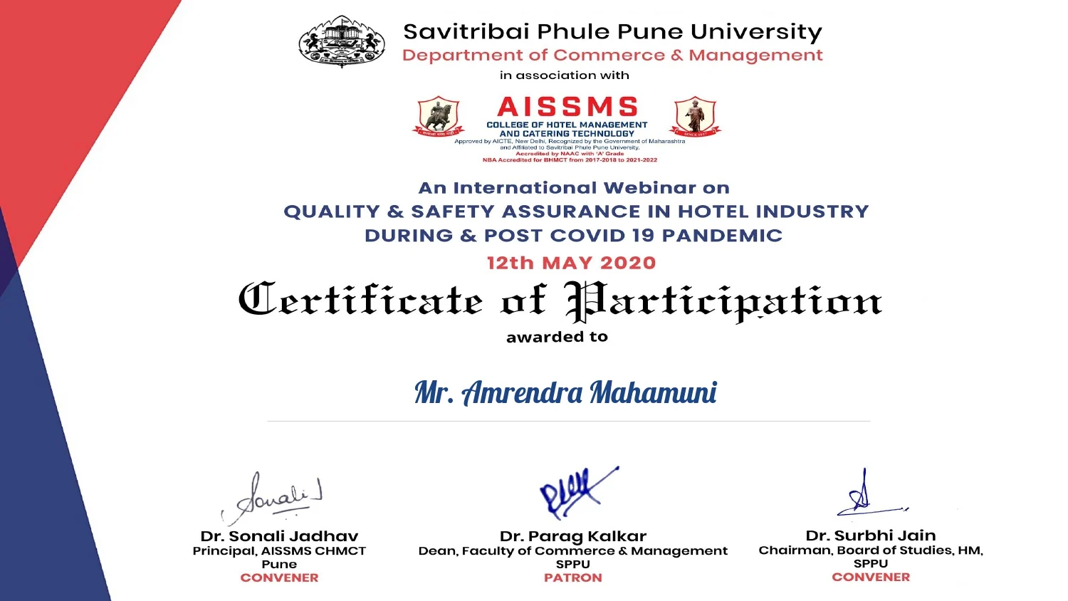 Food Safety Recognition Certificate