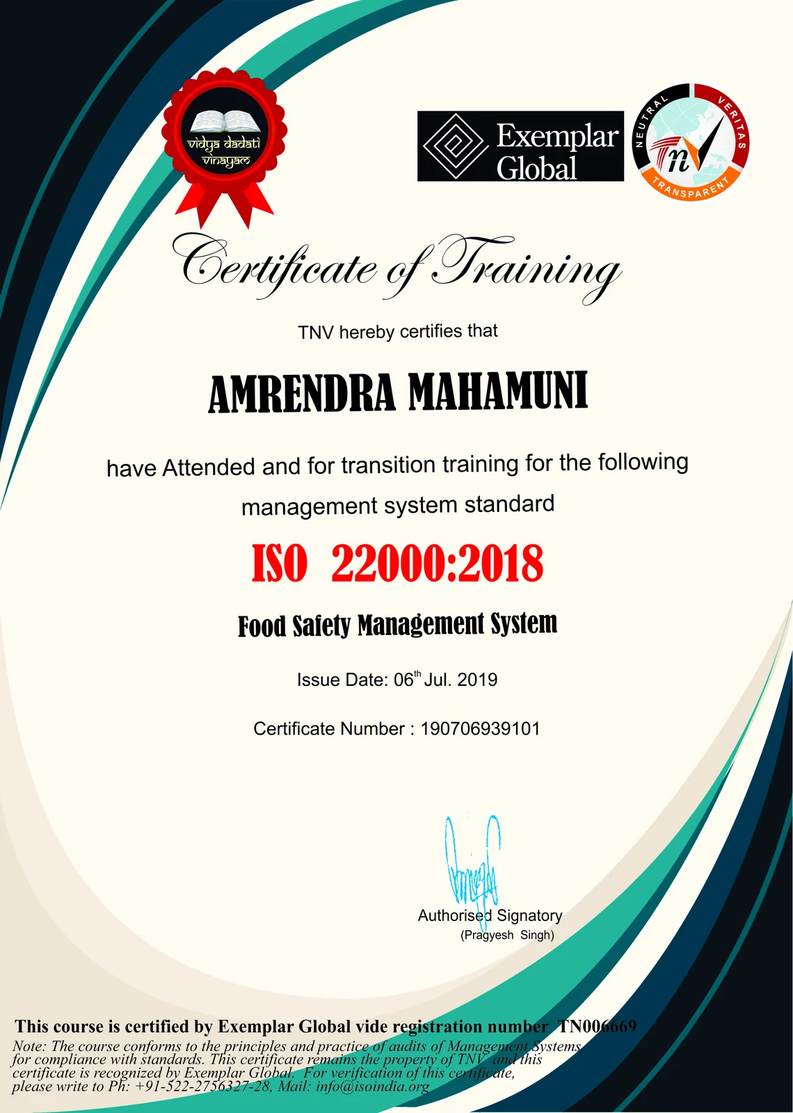 ISO 22000:2018 Certificate