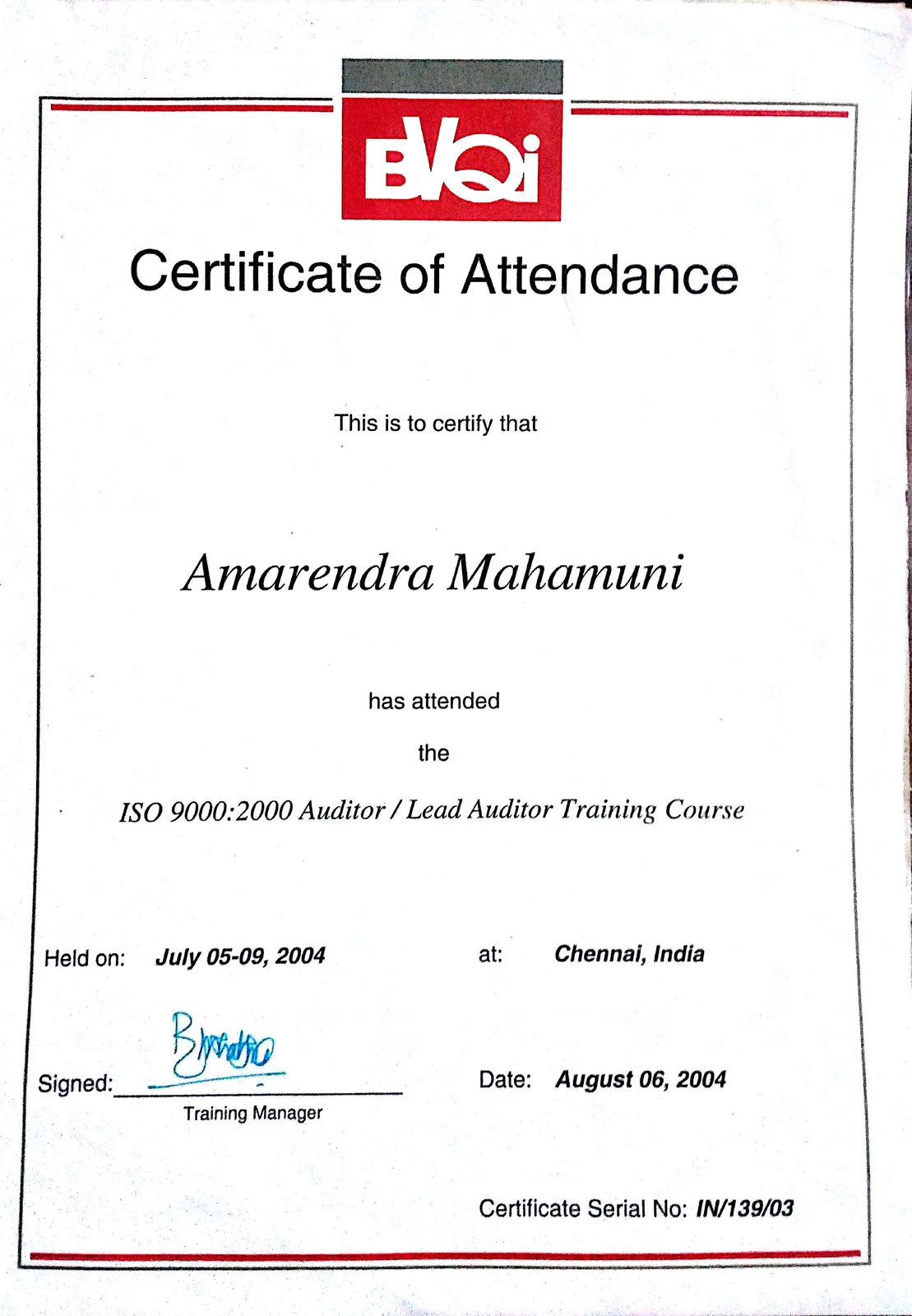 ISO 9001 Lead Auditor Certificate