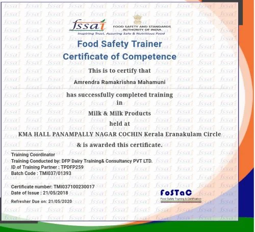 Milk & Milk Products Training Certificate