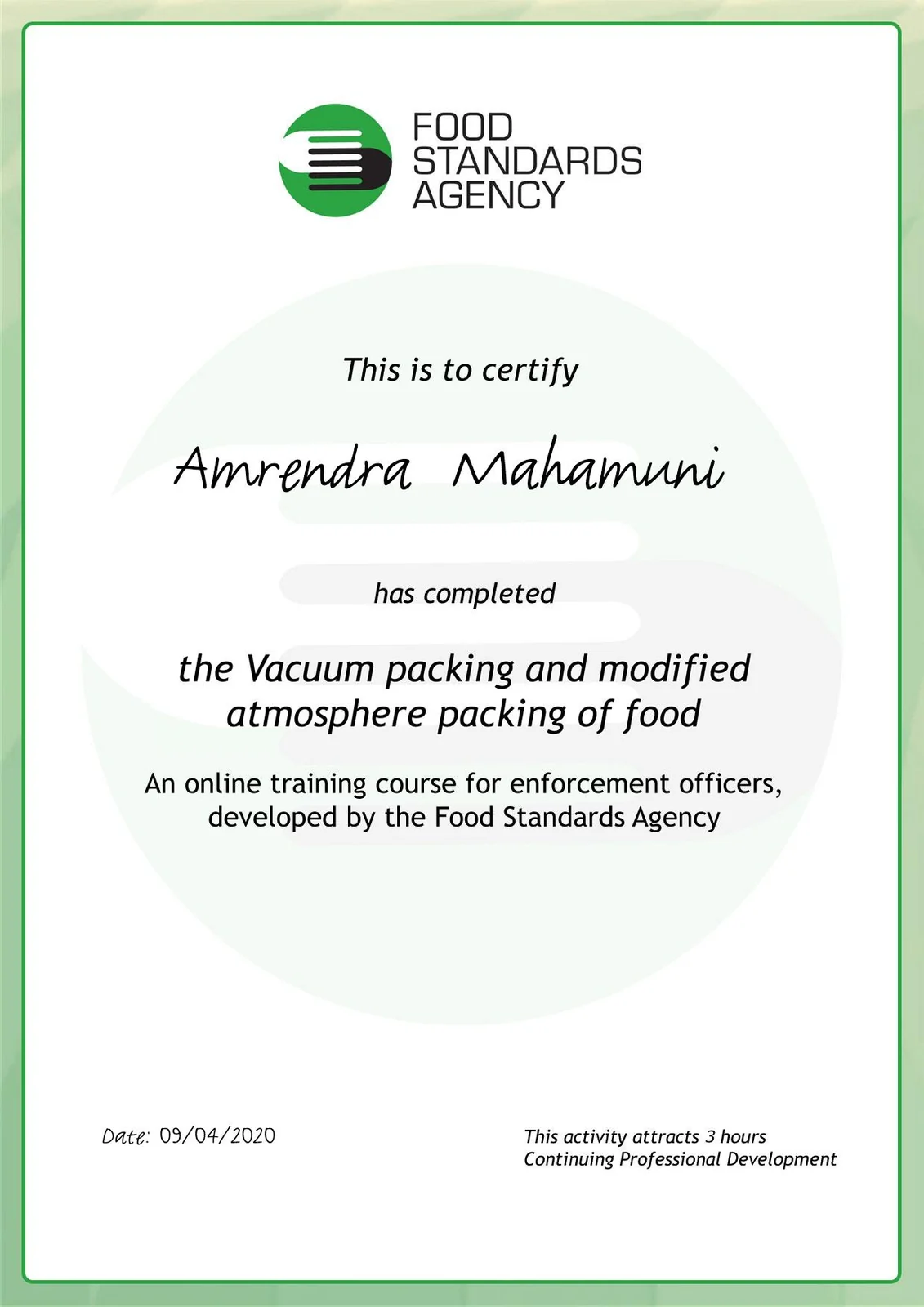 Packaging Training Certificate