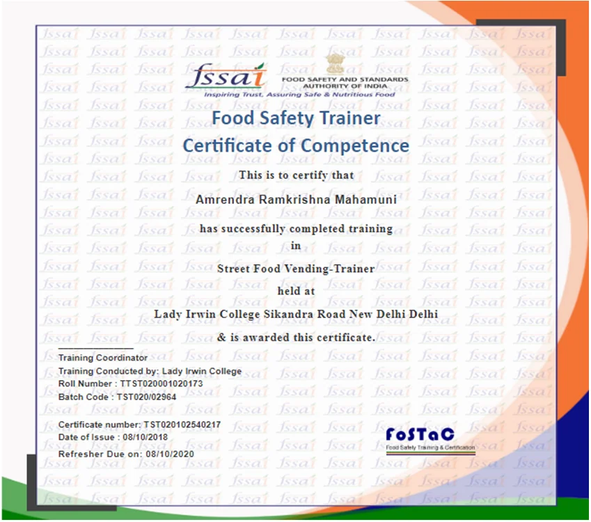 Street Food Vendor Training Certificate