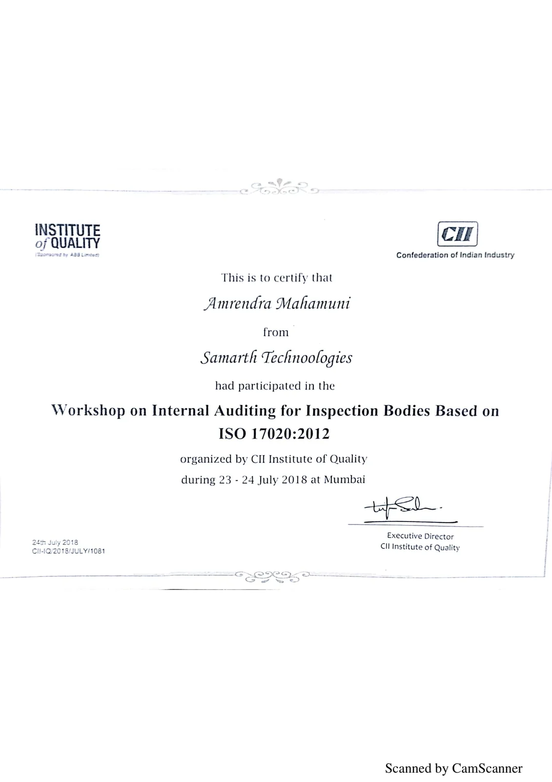 Workshop on Internal Audit for ISO 17020:2012
