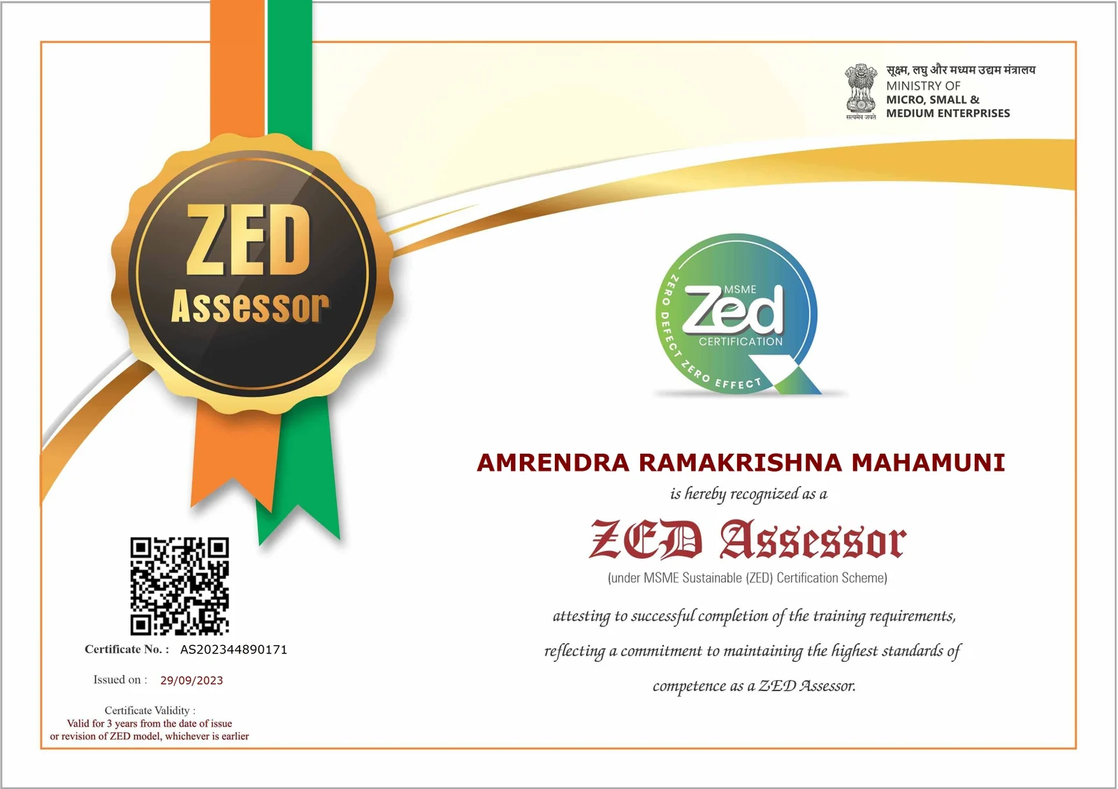 ZED Assessor Certificate